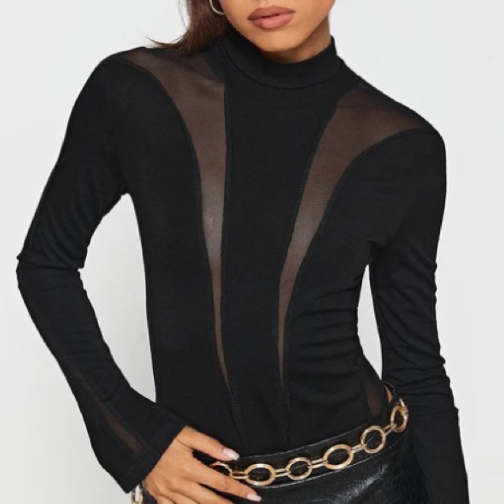Solado bodysuit black mesh split cuff